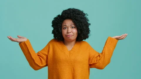 Difficult question facial expression lifestyle people concept, studio background 스톡 동영상 220096854
