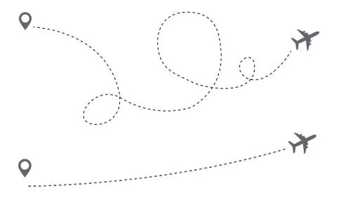 Difficult route versus simple air route . Optimization of travel, itinerary Illustrazione stock
