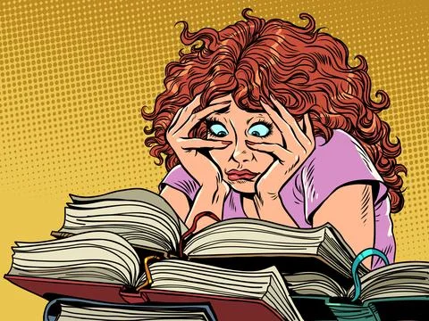 A difficult session torments the student and her health. A women among a huge Stock-Illustration