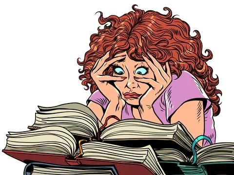 A difficult session torments the student and her health. A women among a huge Stock Illustration