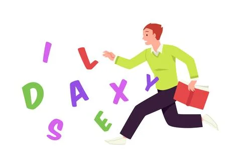 Difficulties learning and reading, dyslexia vector concept, disappointed student 스톡 일러스트