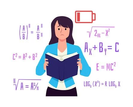 Difficulties learning, dyscalculia, vector young woman difficulty in counting Illustrazione stock