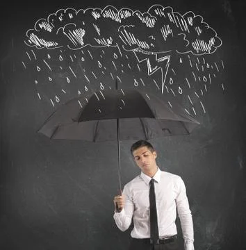 Difficulty in business with umbrella Stock Photos