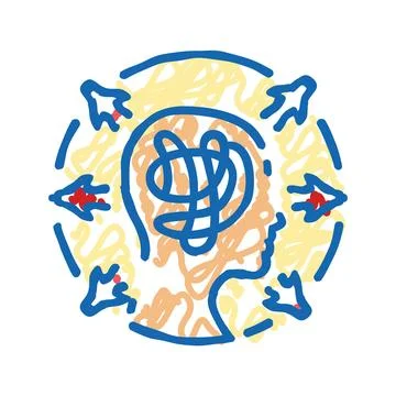 Difficulty concentrating disease symptom icon doodle illustration Stock Illustration