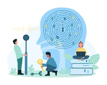 Difficulty in learning, understanding and memory, brain processing and tiny 스톡 일러스트