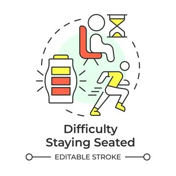 Difficulty staying seated multi color concept icon Stock Illustration