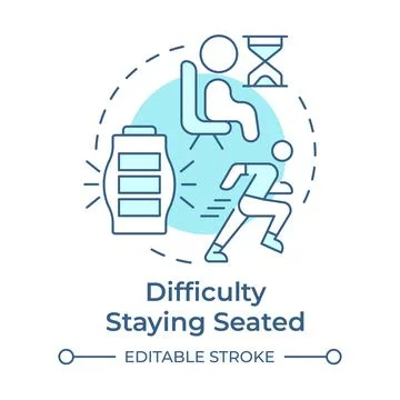 Difficulty staying seated soft blue concept icon Stock Illustration