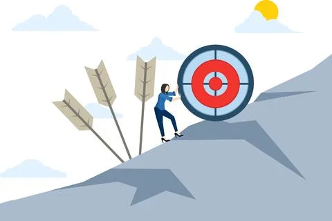 Difficulty in working hard to achieve a goal or setting a goal that is too high Stock Illustration