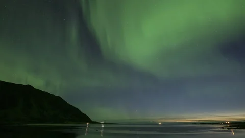 Diffuse Aurora over the Lofoten coast Stock Footage 250788034