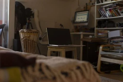Diffuse foreground highlighting personal workspace with active projects Stock Photos