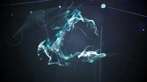 Diffuse teal particles joining rotating then pulsing splitting into swirls to Stock Footage 310780841