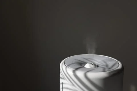 Diffuser, air purifier or humidifier releases strong stream of cold steam wit Stock Photos