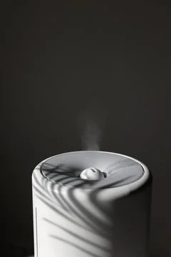 Diffuser, air purifier or humidifier releases strong stream of cold steam wit Stock Photos
