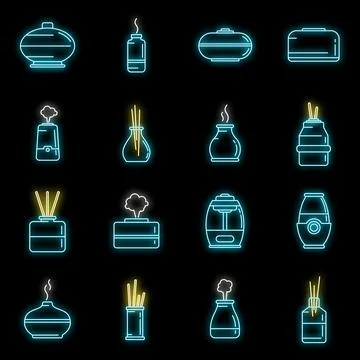 Diffuser freshener icons set vector neon Stock Illustration