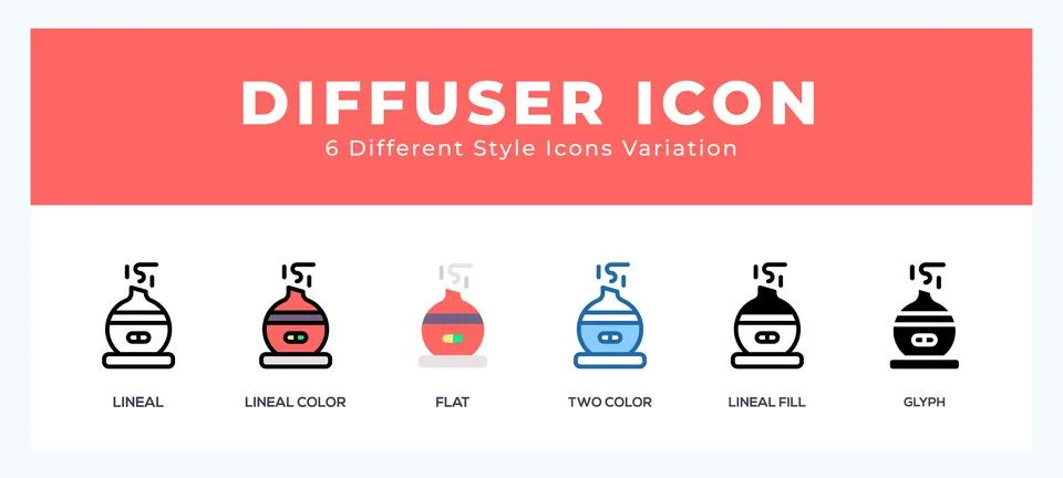 Diffuser icon set with different styles. Icons designed in filled. outline... Illustrazione stock