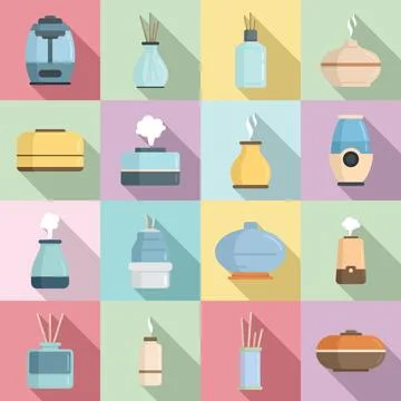 Diffuser icons set, flat style Illustrazione stock