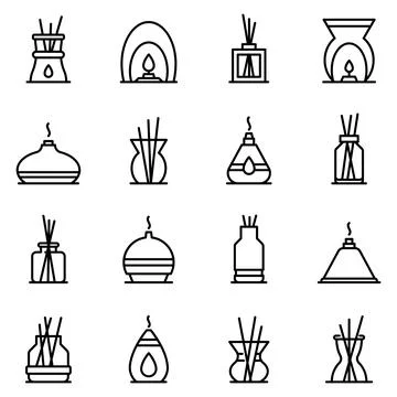 Diffuser icons set, outline style Stock Illustration
