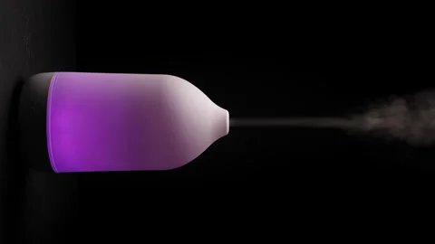 Diffuser with purple light diffusing steam on black background Video stock 240479421