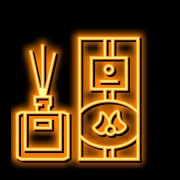 Diffuser sticks bottle perfume neon glow icon illustration Illustrazione stock