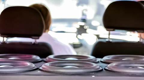 Diffusers of Car Speakers Move With Sound Stock Footage 48959192