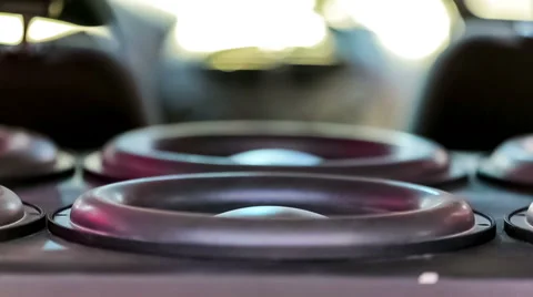 Diffusers of Car Speakers Moving With High Sound Stock Footage 44496557