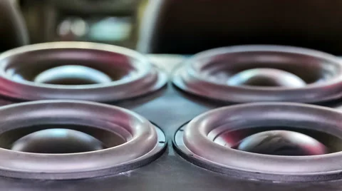 Diffusers of Car Speakers Moving With Sound Stock Footage 44496481