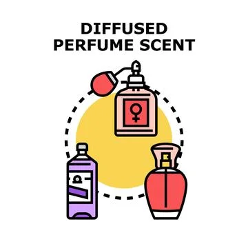 Diffusing perfume scent, aroma vaporizing from bottles Stock Illustration