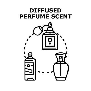 Diffusing perfume scent, aroma vaporizing from bottles Stock Illustration
