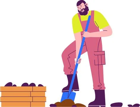Dig Ground to Remove Rocks Illustration - Land Preparation Stock Illustration
