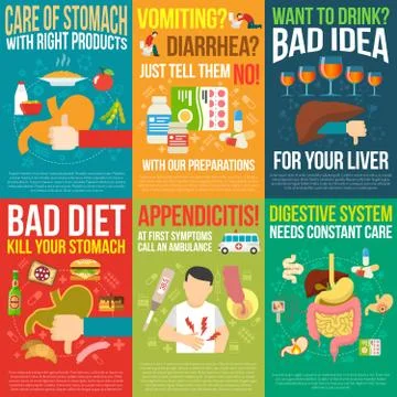 Digestion Posters Set Stock Illustration