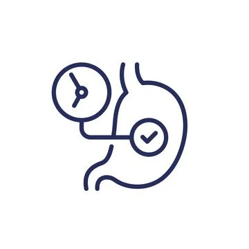 Digestion, time to digest line icon with stomach Stock Illustration