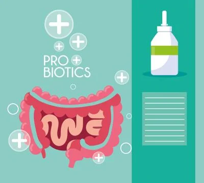 Digestive system with probiotics medicines Stock Illustration