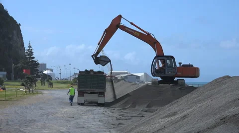 Digger loads trucks timelapse Stock Footage 42553670