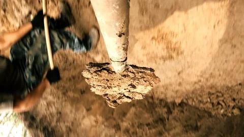 Digger Works on Shovel Camera Close Up Stock Footage 113075291