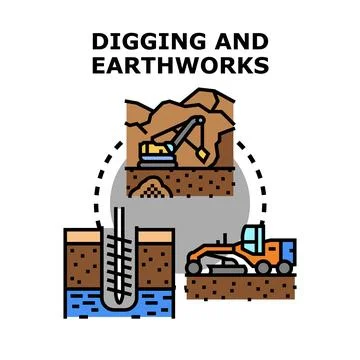 Digging and earthworks concept for construction projects Stock Illustration
