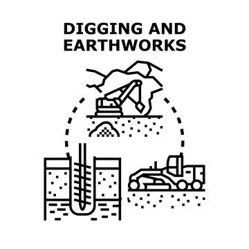Digging and earthworks concept for construction projects Stock Illustration