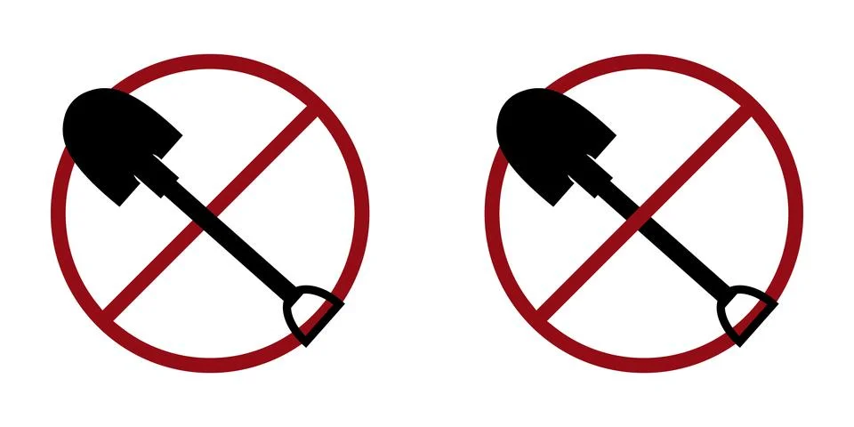 Digging ban prohibit icon. Not allowed to dig . Forbidden construction Stock Illustration