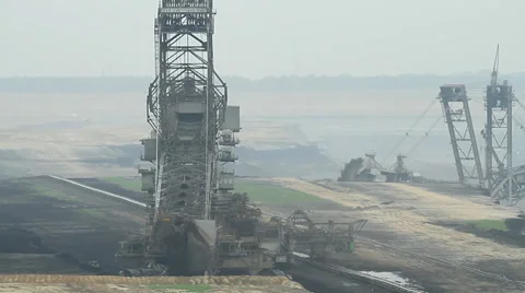 Digging for brown coal in an opencast mining in Germany Stock Footage 31447289
