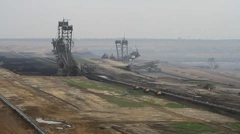 Digging for Coal in an open pit mining in Germany Stock Footage 42156962