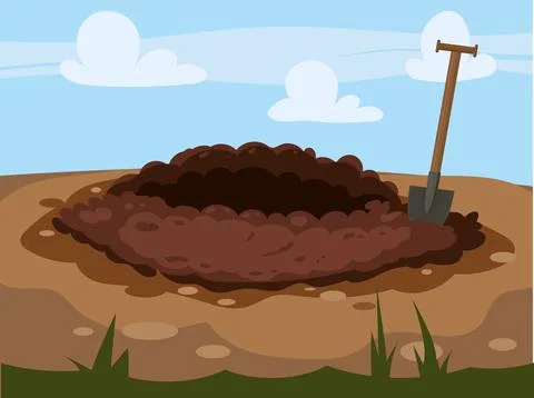 Digging Hole in the ground, burrow ground works digging, shovel. Stock Illustration
