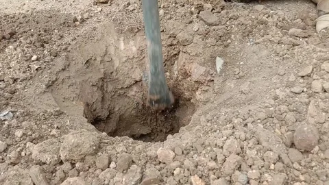 Digging a hole in the ground using a crowbar Stock Footage 287093140