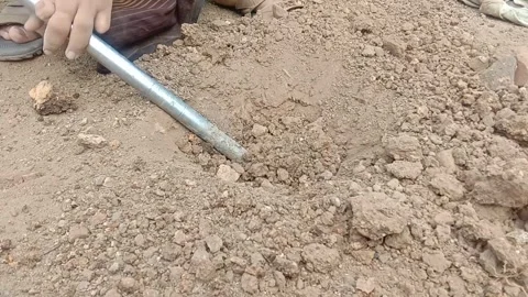 Digging a hole in the ground using a crowbar Stock Footage 287093391