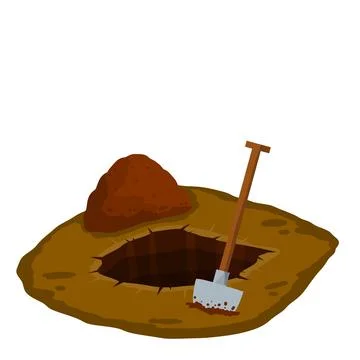 Digging a hole. Shovel and dry brown earth. Stock Illustration