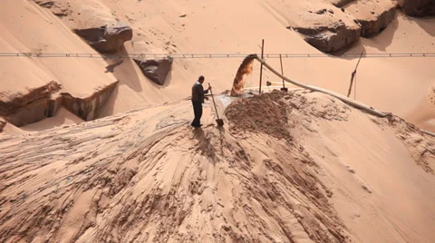 Digging sand from Yellow river Stock Footage 36725221