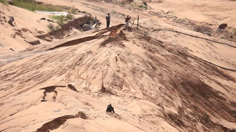 Digging sand from Yellow river Stock Footage 36725224