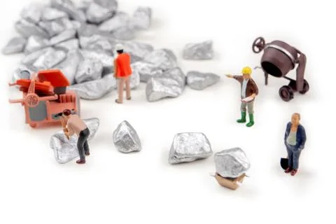 Digging silver, platinum ore on white background Foto stock
