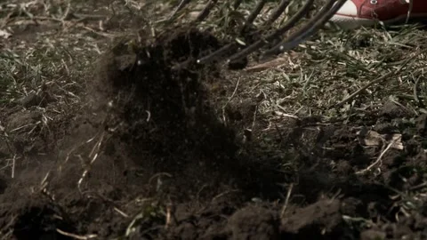 Digging Soil with Garden Fork Stock Footage 303421828