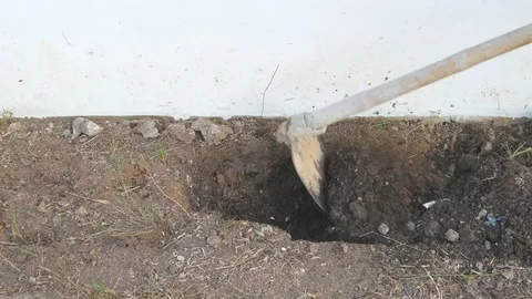 Digging the soil with a hoe to make the garden ready Stock Footage 71311743