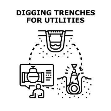 Digging trenches for underground utilities infrastructure Stock Illustration