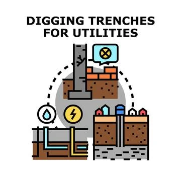 Digging trenches for utility infrastructure construction planning Stock Illustration